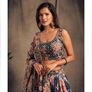 Gorgeous dove blue floral lehenga